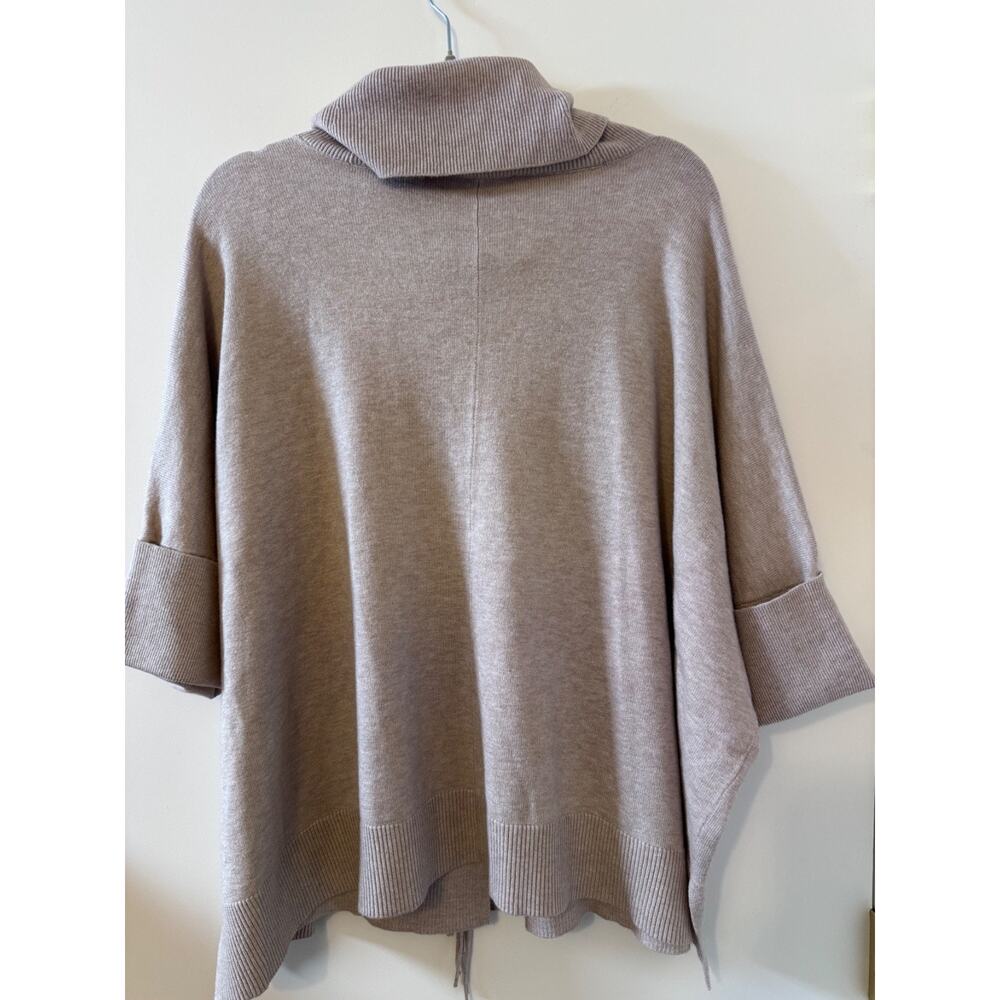 Chico’s Fringe Cowl Neck Poncho Sweater NWT S/M Neutral Taupe Soft Knit - Picture 3 of 11